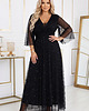 sukienki maxi damskie 654-5 Długa połyskująca sukienka plus size z dekoltem - CZARNA 3