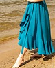 sukienki maxi damskie Niebieska Bawełniana Kopertowa Sukienka, Boho Sukienka Midi Z Paskiem 3
