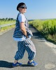 spodnie materiałowe damskie Balloon pants w paski n/b 2