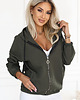 bluza z kapturem damska 691-4 Rozpinana bluza damska z kapturem i ozdobnym zamkiem - khaki 3