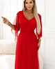 sukienki maxi damskie 655-5 Długa połyskująca w świetle suknia z dekoltem - czerwona 4