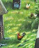 obrazy Majowy obraz 50x70 wieś chaty ule łąka kwiaty skansen kury kogut maj 1