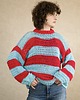 swetry damskie Całoroczny sweter oversize w paski czerwień błękit - bawełna organiczna 4