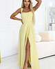 sukienki maxi damskie 633-3 długa sukienka na wesele z rozcięciem - masełkowy żółty i brokat 3