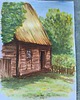 grafiki i ilustracje Akwarela Chata Wiejska Drewniana Skansen Polska Architektura Ludowa 30x42 1