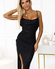 sukienki maxi damskie 563-2 COSIMA Błyszcząca, zjawiskowa drapowana sukienka - CZARNA 3