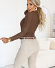 body damskie 375-11 Stylowe kobiece BODY z kopertowym dekoltem - brąz mokka 2