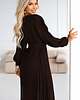 sukienki maxi damskie 414-11 KLARA plisowana elegancka sukienka midi z paskiem - czekolada 3