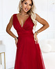 sukienki maxi damskie 687-2 Elegancka sukienka maxi z kopertowym dekoltem - bordo jasne 6