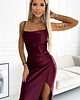 sukienki maxi damskie 483-4 DIANE satynowa długa suknia z rozcięciem na nogę - BORDOWA 1