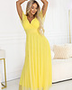 sukienki maxi damskie 562-8 NASTIA Długa sukienka z dekoltem i krótkim rękawkiem - żółta 3