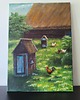 obrazy Majowy obraz 50x70 wieś chaty ule łąka kwiaty skansen kury kogut maj 2