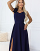 sukienki maxi damskie 643-4 Elegancka wieczorowa suknia maxi z rozcięciem i różami - granatowa L 6