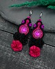 kolczyki soutache Kolczyki sutasz boho z kwiatami czarno fuksjowe eleganckie Arcadia 2