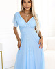 sukienki maxi damskie 562-5 NASTIA Długa sukienka z dekoltem i krótkim rękawkiem - błękitna 3