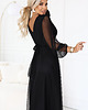 sukienki maxi damskie 684-4 NERISSA elegancka tiulowa sukienka maxi z kopertowym dekoltem - czarna 6