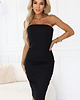 sukienki midi damskie 642-1 Gorsetowa ołówkowa sukienka midi z odkrytymi ramionami - czarna 2