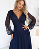 sukienki maxi damskie 684-3 NERISSA elegancka tiulowa sukienka maxi z kopertowym dekoltem - granatowa 9