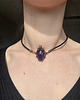 chokery Elegancki miedziany choker z ametystem wiktoriański skórzany rzemień 1