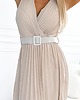 sukienki maxi damskie 546-1 Plisowana sukienka z szerokim paskiem i dekoltem - beżowa 5