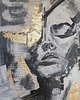obrazy Abstrakcyjny portret kobiety w szarościach ze złotem 70x100 cm duży obraz 2