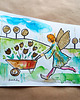 obrazy Aniołek z taczką - 24x16 cm unikat 1