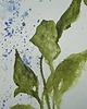 obrazy WYPRZEDAŻ SZTUKI! Akwarela Liście oryginalny obraz niebieski papier 10,5x22 cm 1