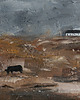 obrazy ORYGINAŁ. Obraz na płótnie - Dom i krowa 20x30 cm 1