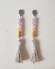 kolczyki z kamieniami Kolczyki BOHO ART z lnianym chwostem, jadeit, jaspis, fiolet, pomarańcz, beż 2