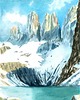 obrazy Patagonia, górski pejzaż - akwarela A4 1