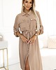 sukienki maxi damskie 531-3 Szmizjerka midi ze złotymi guzikami i wiązaniem - mocha mousse 1