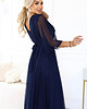 sukienki maxi damskie 654-7 Długa połyskująca sukienka plus size z dekoltem - granatowa 7