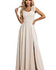 sukienki maxi damskie 643-3 Elegancka wieczorowa suknia maxi z rozcięciem i różami - beżowa 9