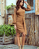 sukienki mini damskie 275-1 JENNY Wygodna sukienka z wiązaniem w pasie - KARMELOWA r. XXL 4