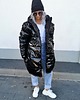 kurtki damskie Czarna błyszcząca mega oversize pikowana płaszcz kurtka obszerna 2