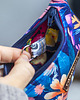 pokrowce i etui - na klucze Etui na klucze z granatowego weluru w różowe i fioletowe kwiaty handmade 2