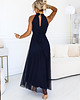 sukienki midi damskie 662-3 Elegancka sukienka wieczorowa maxi halter z tiulem i wiązaniem w talii 3