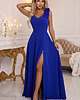 sukienki maxi damskie 643-8 Elegancka wieczorowa suknia maxi z rozcięciem i różami - chabrowa 3