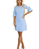 sukienki mini damskie 217-11 NEVA Trapezowa sukienka z rozkloszowanymi rękawkami - błękitna 5