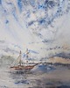 obrazy WYPRZEDAŻ SZTUKI! Akwarela Łódka na morzu oryginalny obraz 300g A3 30x42 cm 2