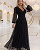 sukienki maxi damskie 684-4 NERISSA elegancka tiulowa sukienka maxi z kopertowym dekoltem - czarna 4
