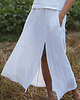 spódnice maxi Lniana biała maxi spódnica z rozcięciem 2