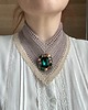 chokery Beżowy koronkowy retro naszyjnik z piękną broszą 1