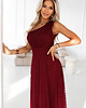 sukienki maxi damskie 656-1 Długa błyszcząca suknia wieczorowa na jedno ramię - burgund 1