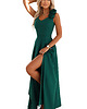 sukienki maxi damskie 643-1 Wieczorowa suknia maxi z rozcięciem i różami - butelkowa zieleń 6
