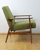 fotele Fotel Lisek PRL, Typ 300-190, Po renowacji, Vintage, zielony; Dębowy 1