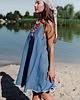 sukienki mini damskie Jedwabna sukienka na ramiączkach, MARINA, OCEAN BLUE 6