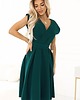 sukienki midi damskie 348-11 SCARLETT - rozkloszowana sukienka z kopertowym dekoltem - zielona 2