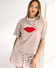 t-shirt damskie Bluzka Joy Usta Paski Koniak 1