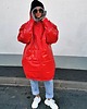 kurtki damskie Czerwona błyszcząca mega oversize ciepła długa kurtka płaszcz 3
